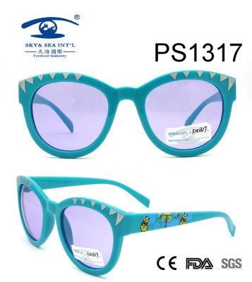 Blue Frame Cartoon Bear Colorful Kid Plastic Sunglasses (PS1317)