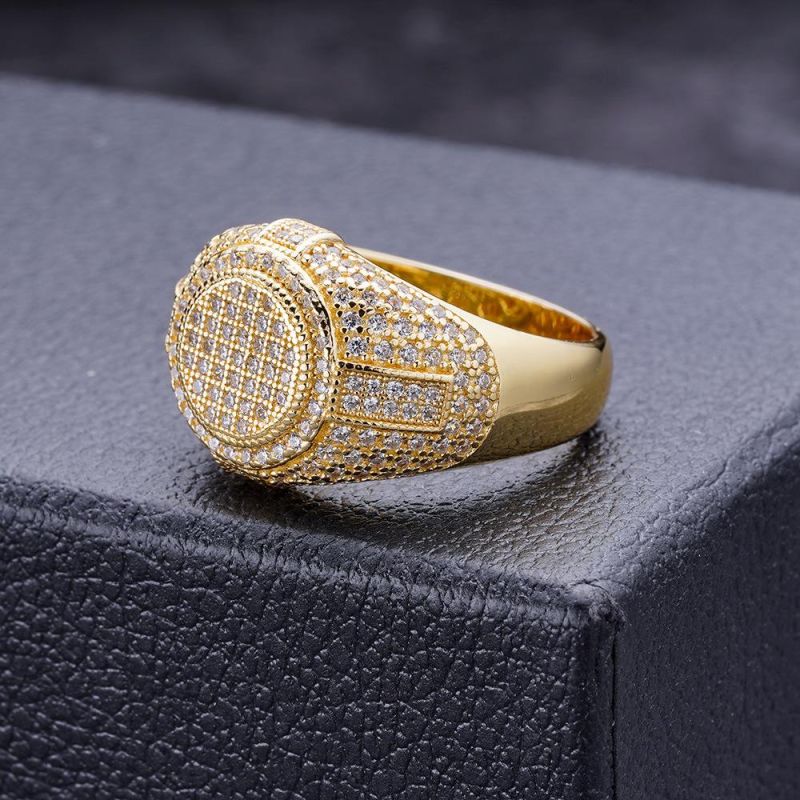 Wholesale New 925 Silver Hip Hop Iced out Gold Plated Mens Diamond Ring Jewelry