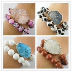 Stone with Druzy Connector Bead Bracelet Set, Fashion Druzy Bracelet, Hot Sale Bracelet