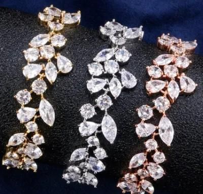 Rose Gold CZ Bracelet for Brides, Bridal Wedding CZ Bracelet for Wemen