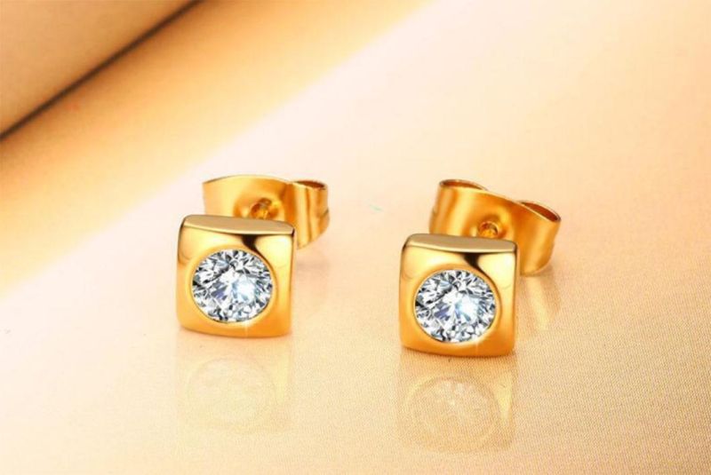 Fashion Jewelry Gold Plating Earring 6mm Stainless Steel Rhinestone Earrings Gold Jewelry Earrings Er1093