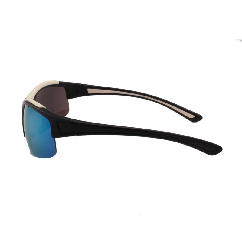 Blue Lens Black Half-Frame Sport Sunglasses