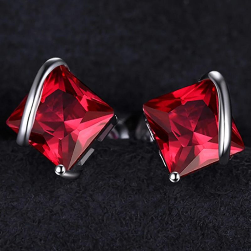 Created Red Ruby Stud Earrings 925 Sterling Silver Brand Wedding Fashion Jewelry for Women Wholesale