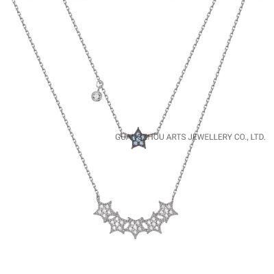 Cubic Zircons on Stars Double Layer Chains Necklace