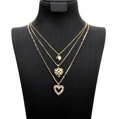 2022 Wholesale Three Layers New Fashion Trendy Girl Personalized Gold Plated Chain Heart Pendant Women&prime;s Necklace