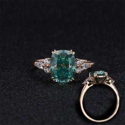 Custom Design Women 2.5CT Elongate Cushion Green Moissanite Engagement Ring