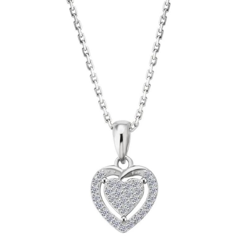 Heart Shaped Love Cubic Zirconia S925 Sterling Silver Necklace Indian Accessories Women