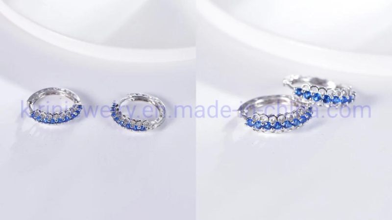 Pendiente De Arete 925 Sterling Silver Earrings Arete De Plata Blue Spinel Gem Huggie Hoop Earrings