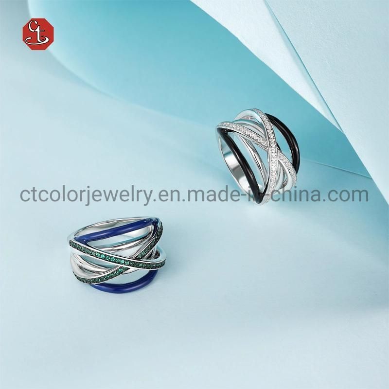 Fashion Jewelry Twist Style Rope Designs 925 Sterling Silver CZ Rings Jewelry