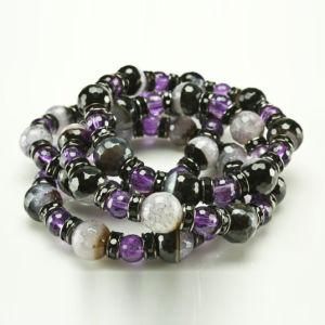 Stone Bracelet Set, Pave Semi Precious Agate Stone Bead Bracelet with Rondelle Spacer