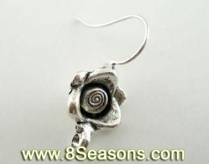 Silver Tone Rose Ear Wire Hooks Earring Findings (B03575)
