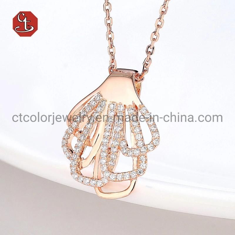 Fashion Jewelry Pendant 925 Sterling Silver Gold Plated/Rose Plated/White Plated shell Shaped CZ Women Necklaces