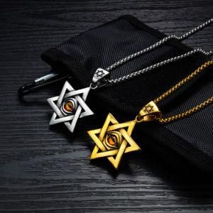 Gold-Plated Stainless Steel Six-Pointed Star Devil&prime;s Eye Pendant Necklace