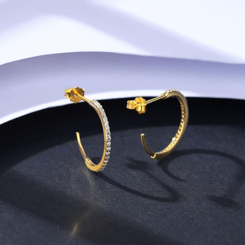 Minimal Jewelry 925 Silver 14K Gold Hoop Diamond Earring