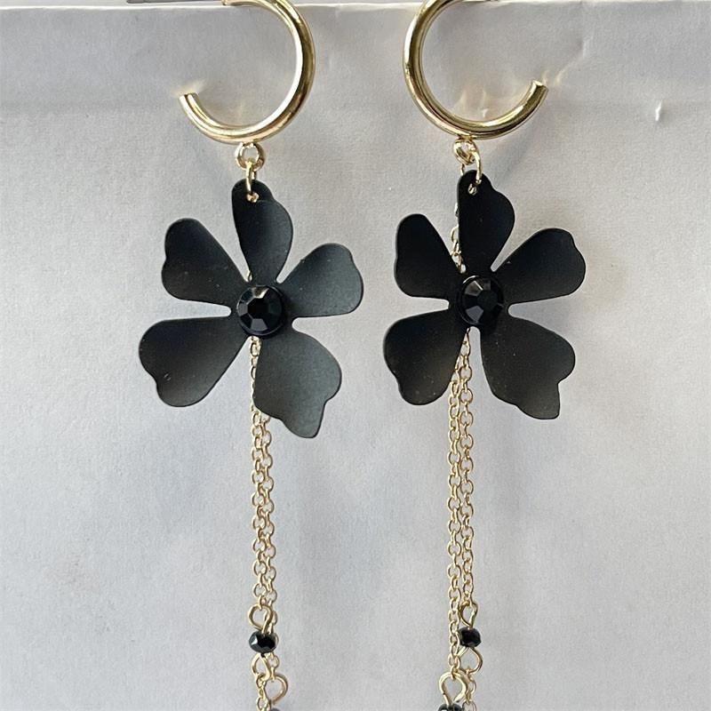 Manufacture Metal Chain Drop with Faceted Candy Bead Floral Hoop Earring for Women Accessories