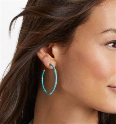 Wholesale Fashion Top Ladies Imitation Jewellery Bamboo Hoop Earrings with Enamel/Epoxy Alloy 18K Gold Plated Big Earring