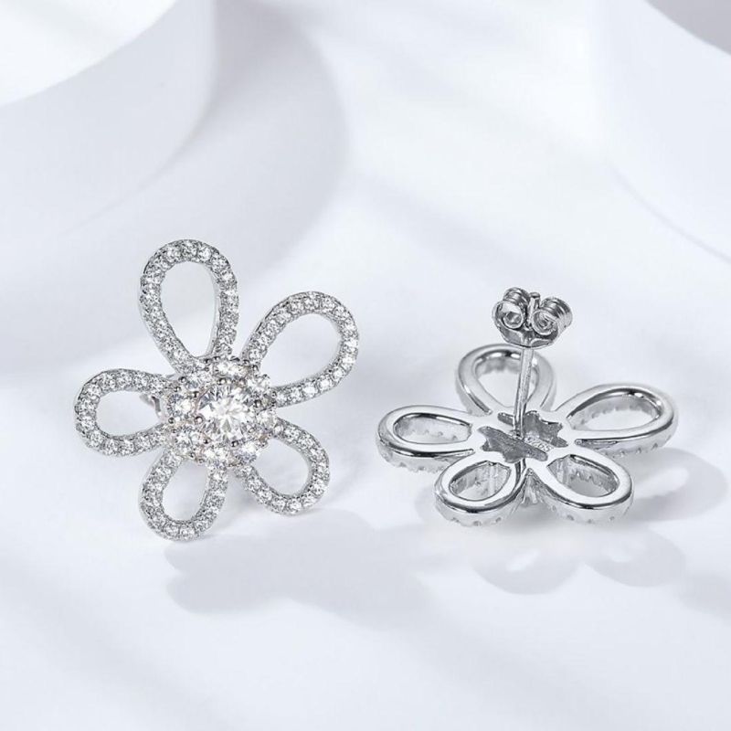 Flower Shape Brilliant Moissanite Sterling Silver 925 Jewellery Hawaiian Earring