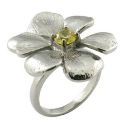 Fashion Women Stainless Steel Flower Diamond Ring
