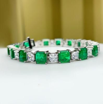 2021 New S925 Sterling Silver 7*7 Emerald Square Full Diamond Bracelet
