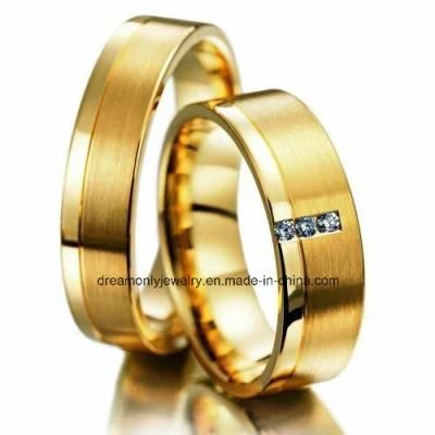 OEM Design 14k Gold Plated Couple Wedding Bands Solid Brass Jewellery Shop Window Display