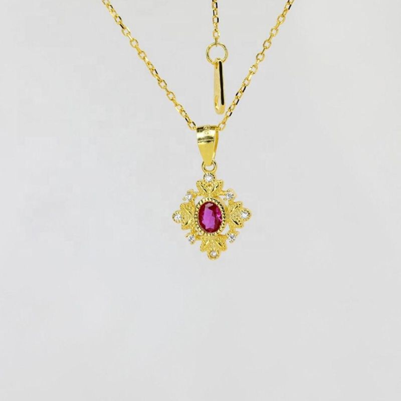 925 Sterling Silver 14K Gold Plated Red Zircon Clavicle Chain Necklace Women Light Luxury Classic Wedding Jewelry