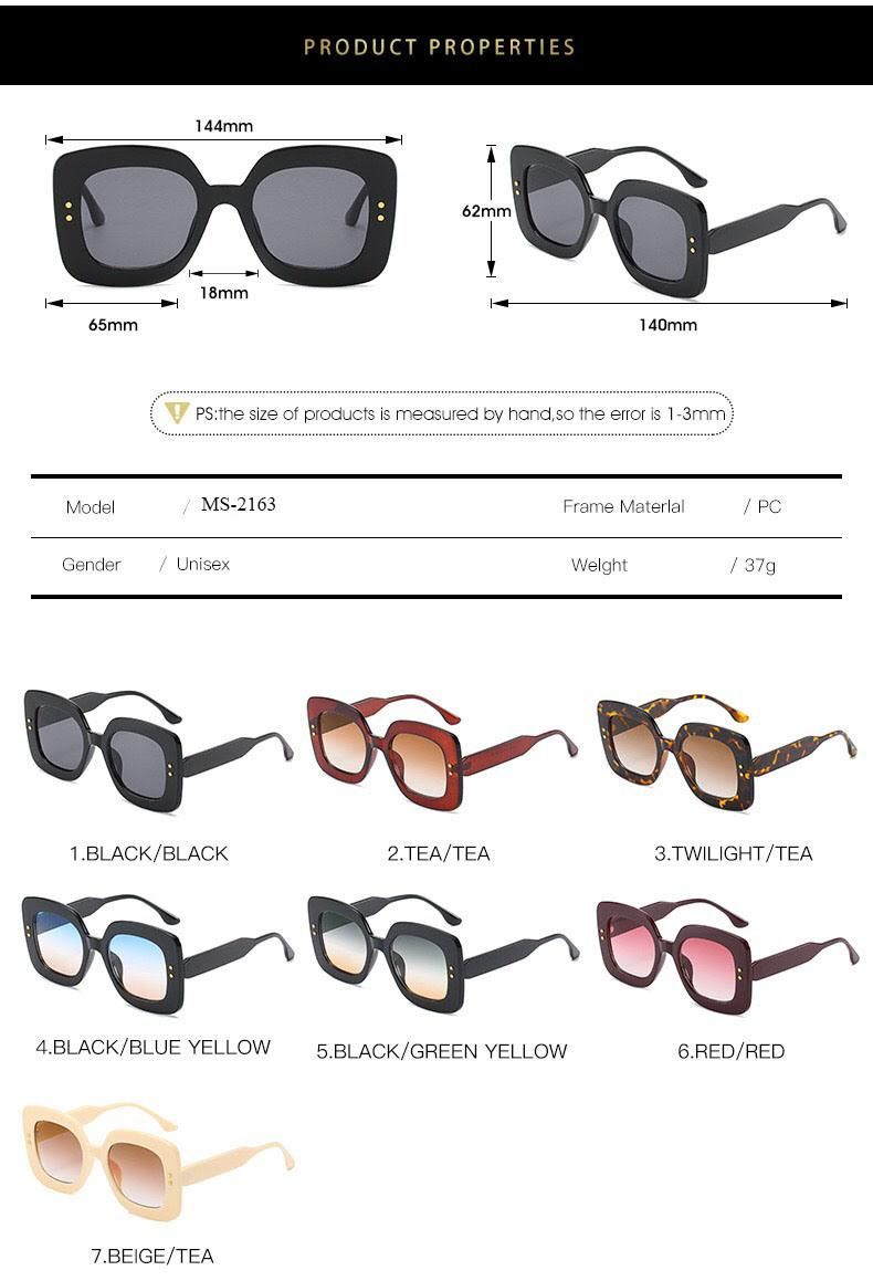 2021 Wholesale Fashion Square Oversized Unisex Sunglasses