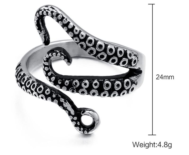 Hiphop Design Mens Stainless Steel Octopus Squid Feet Ring