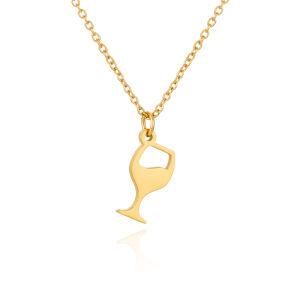 Gold-Plated Stainless Steel Red Wine Glass Hollow Necklace