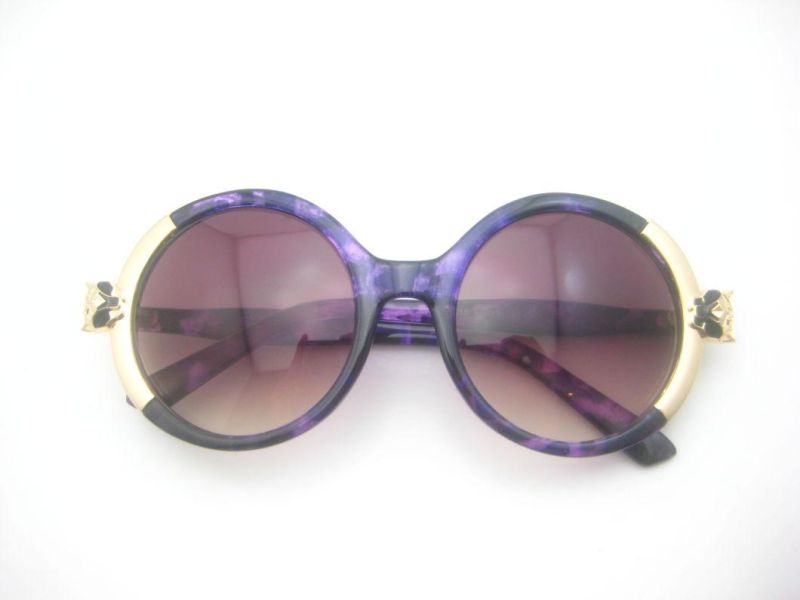 Woman Fashion Acetate Sunglasses with Metal Decoraction