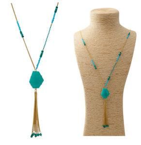 New Fashion European and American Alloy Long Necklace Long Chain and Resin Beads Tassel Pendant