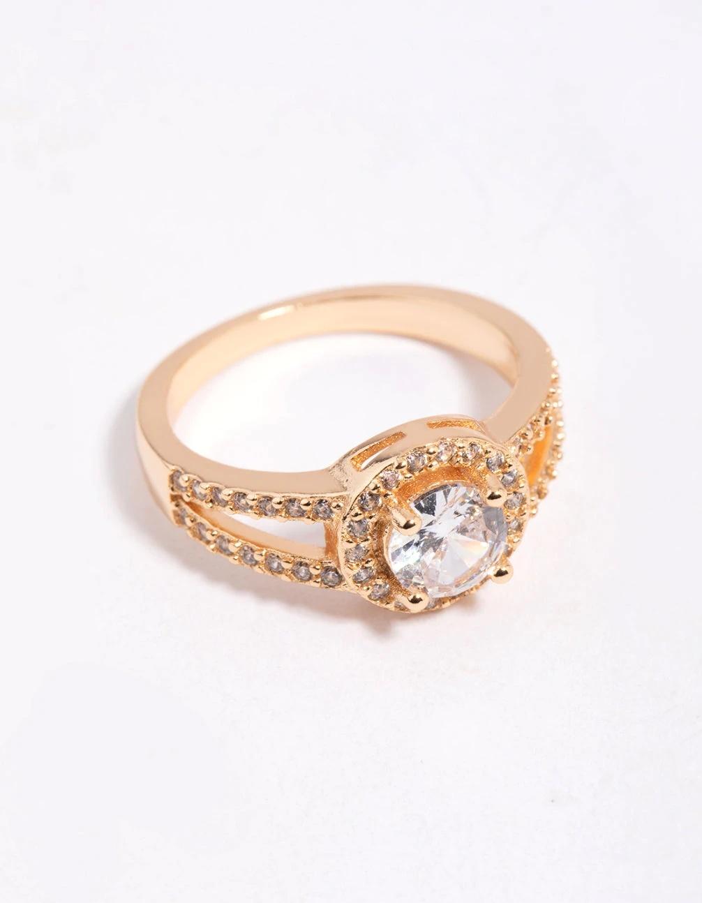 Factory Supplier Customized 18K Gold Plated Cubic Zirconia Stone Halo Ring for Wedding and Engagement