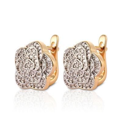 Fashion Jewelry 18K Gold Plated Silver Alloy Hoop Stud Drop Huggie CZ Earrings with Crystal for Women