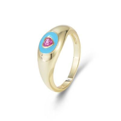 Friendship S925 Silver Jewelry Gold Plated Ruby Zirconia Enamel Heart Ring