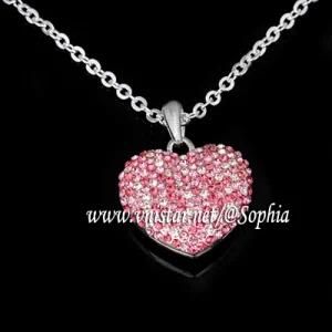 Fashion Pink Crystal Stone Heart Necklace for Lady (VSN051)