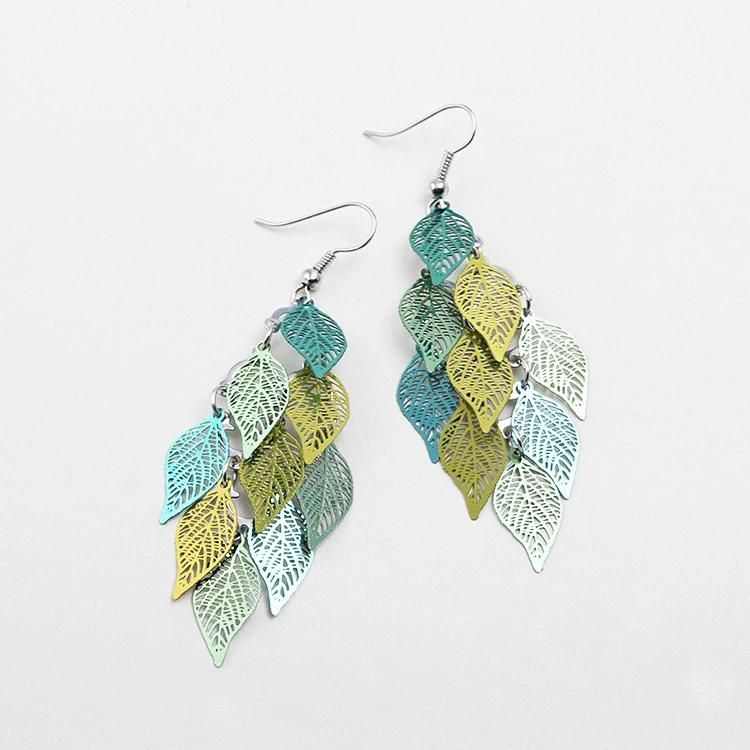 Fashion Colorful Nine-Piece Leaf Earrings