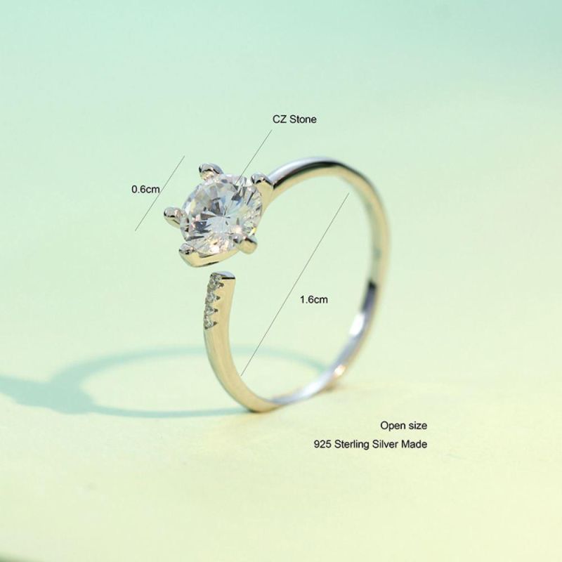 925 Sterling Silver Ring Fashion Jewelry Star CZ Cocktail Opening Ring Sizable for Women Girl Fine Jewelry