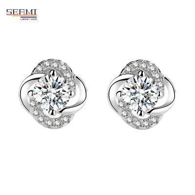 Women&prime; S Sterling Silver Four Leaf Clover Earrings with Diamonds