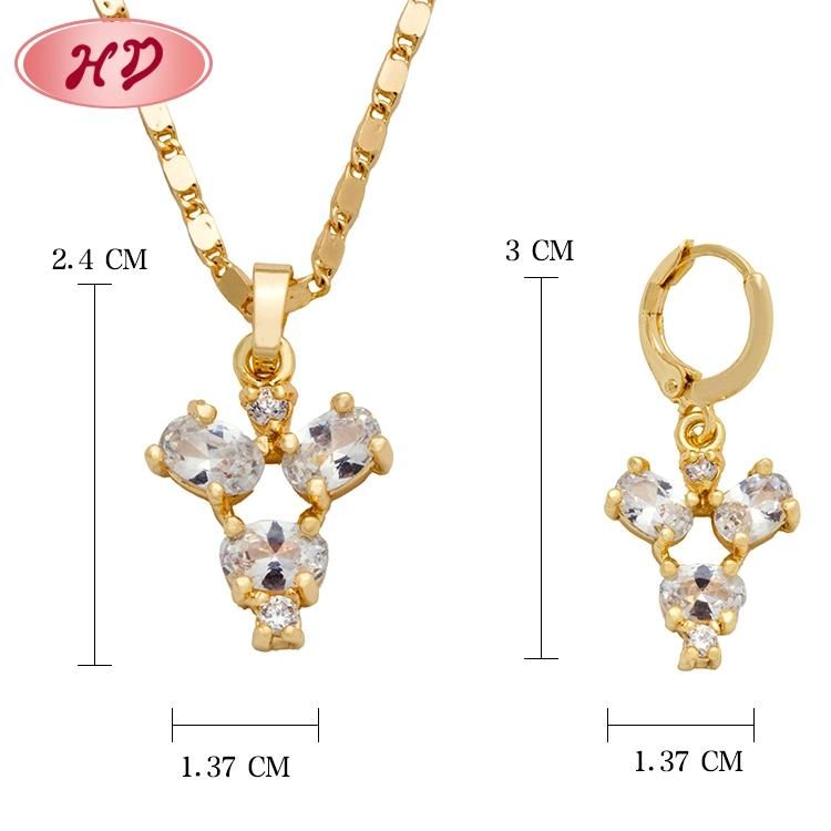 Hot Selling Cubic Zirconia Brass 18 K Gold Plated Jewelry Set