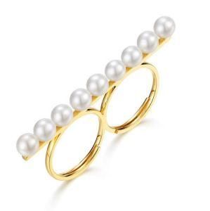 Teenager Girls Graduation Double Finger in 925 Sterling Silver Pearl Ring Setting Eternity Rings