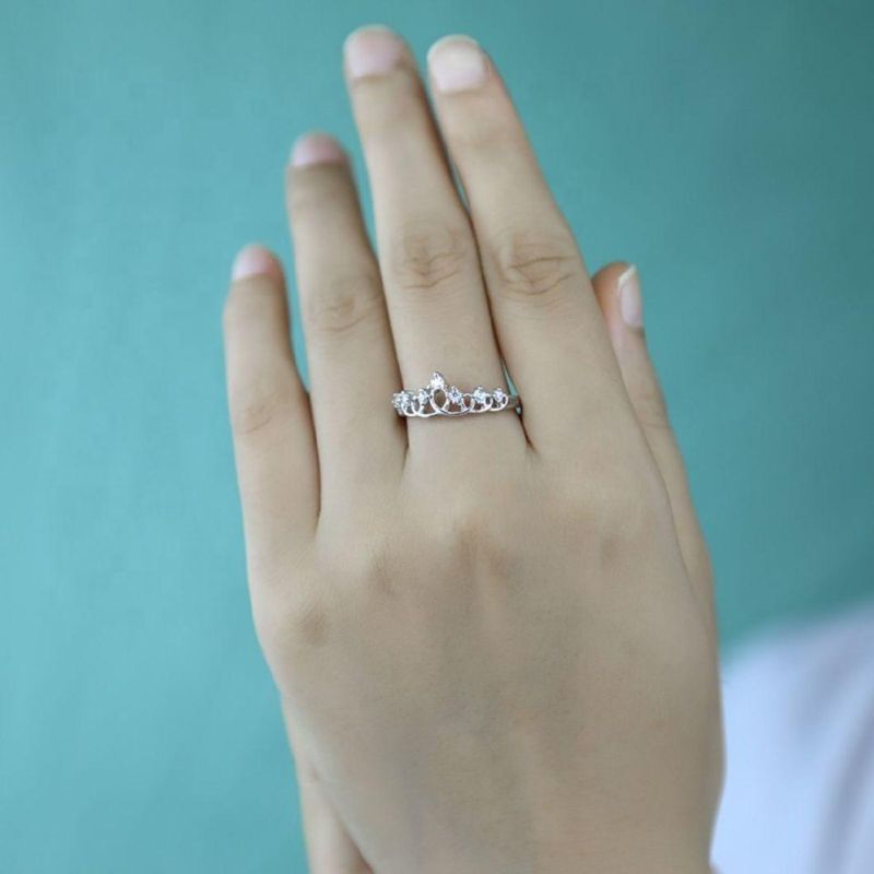 925 Sterling Silver CZ Crown Adjustable Ring Women Temperament Wedding Fashion Jewelry