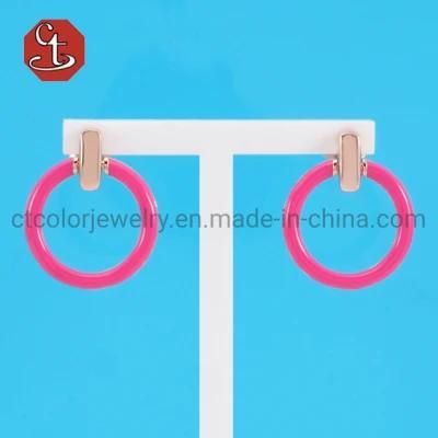 Fashion Brass or Silver Jewelry Factory Price Circle Enamel Earring