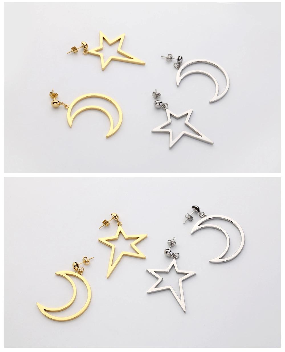 Interesting Hollow out Stars and Moon Shape Stainless Steel Earrings