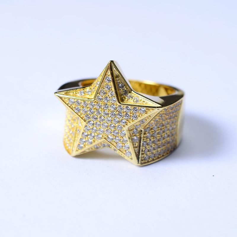 New Arrival Products 3D Star Design 14K Gold Plating Men′ S Ring
