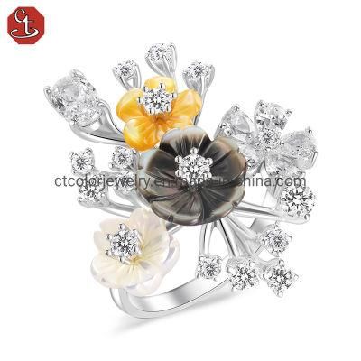 2022 Hot sale jewelry natural shell flower shape white CZ girl ring