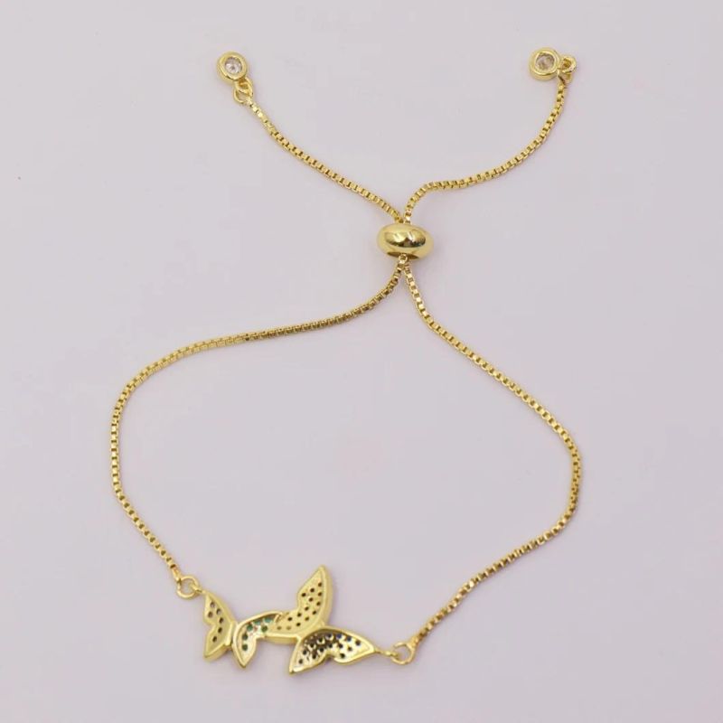 18K Gold Plated Fashion Charm Bangle Adjustable Chain Bracelet Jewelry for Women