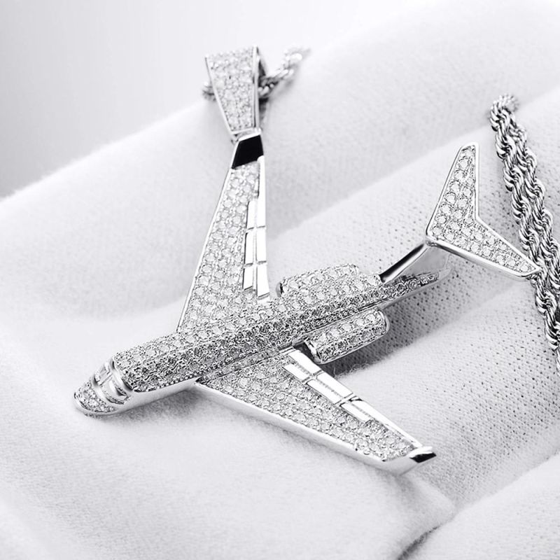 Hot Sale Micro Pave CZ Gold Plated Aircraft Pendant