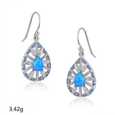 Grace Snow Winter Waterdrop Shape Luxury Blue Opal Sterling Silver Earring