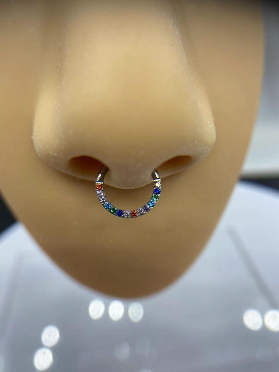 ASTM F136 Titanium Setting Colorful Zirconia Hinged Segment Clicker Body Piercing Jewelry