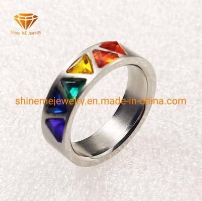 Fashion Jewelry 6PCS Colors Triangle Stones Stainless Steel Ring SSR1922