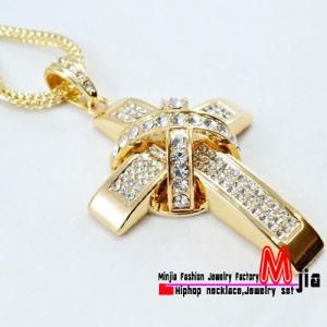 Large Gold Finish 3D Iced out Holy Cross Long Chain 36&prime;&prime;new (MJ92)
